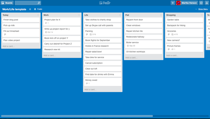 Work/Life trello template