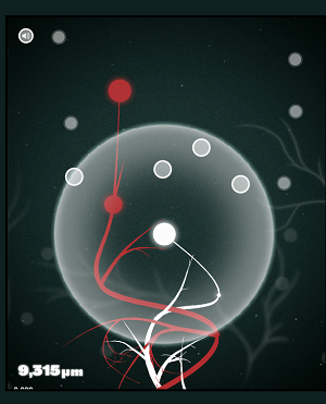 A screenshot of the Axon game showing a branching line connecting brightly coloured dots